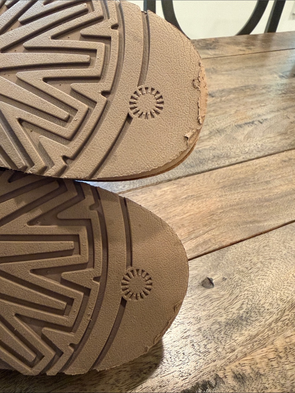UGG Chestnut Suede Slip-On Platform Slippers with Red Trim - Picture 4 of 6